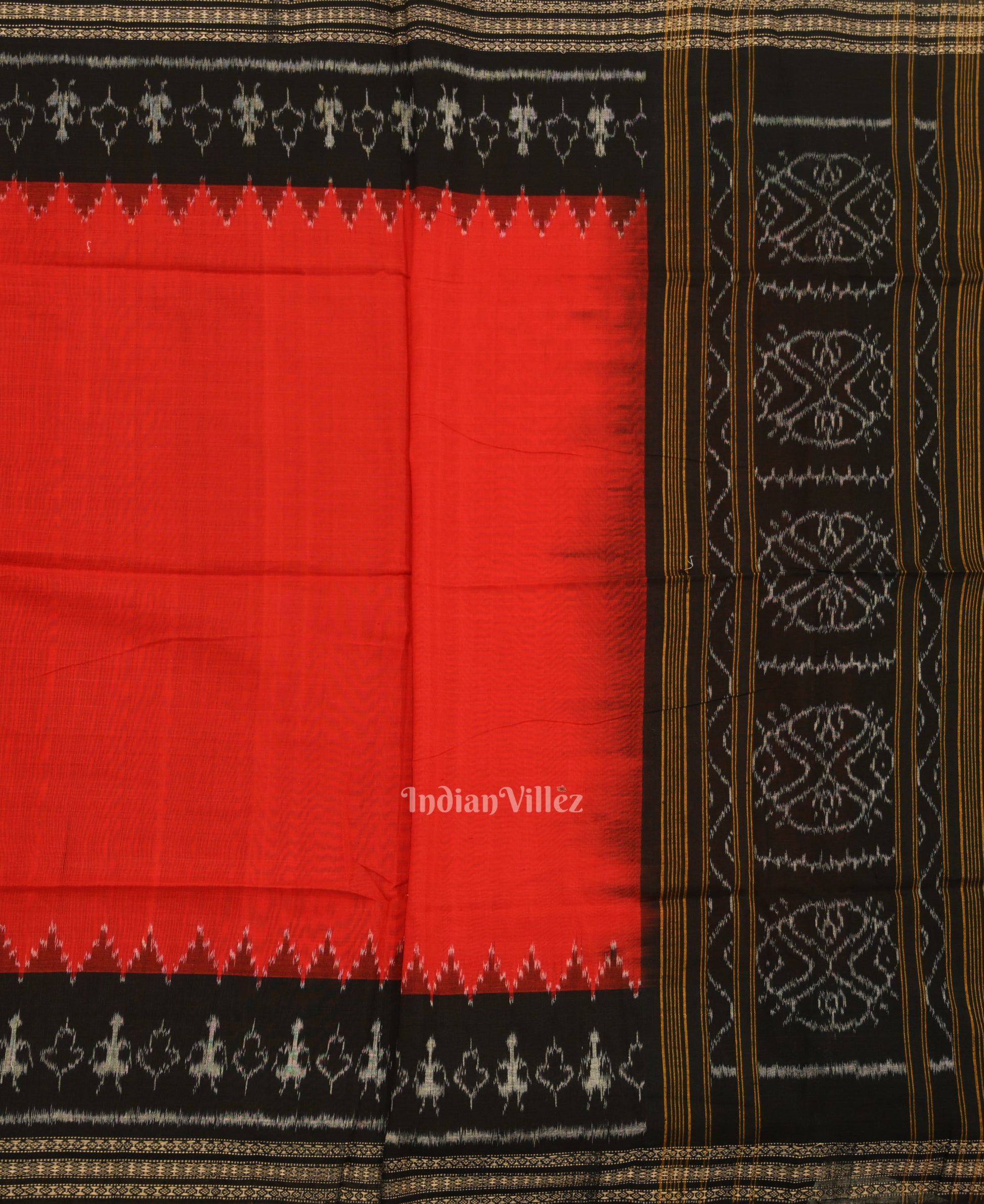 Black Red Jhoti Theme Odisha Ikat Sambalpuri Dress Set & Dupatta 