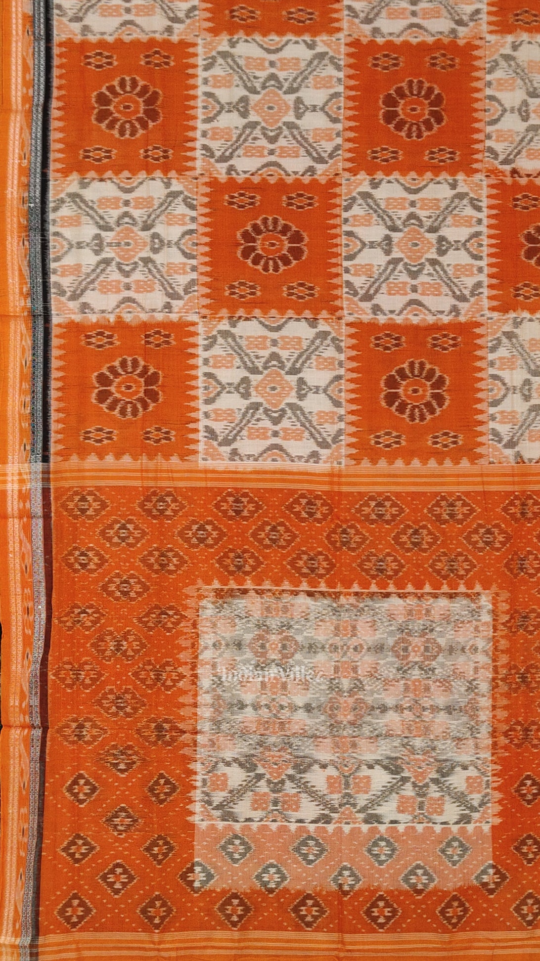 Cream Orange Computer Maniabandha Cotton Saree 