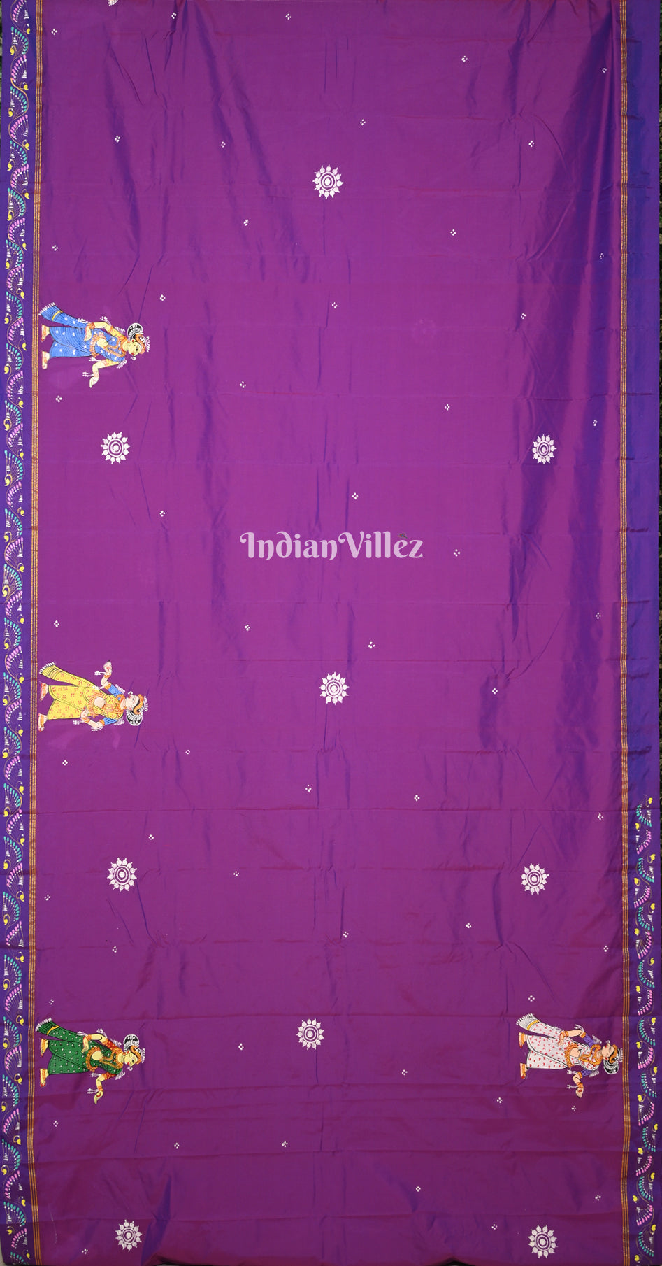 Purple Krishna Rasa Leela Hand-Painted Pattachitra Saree 