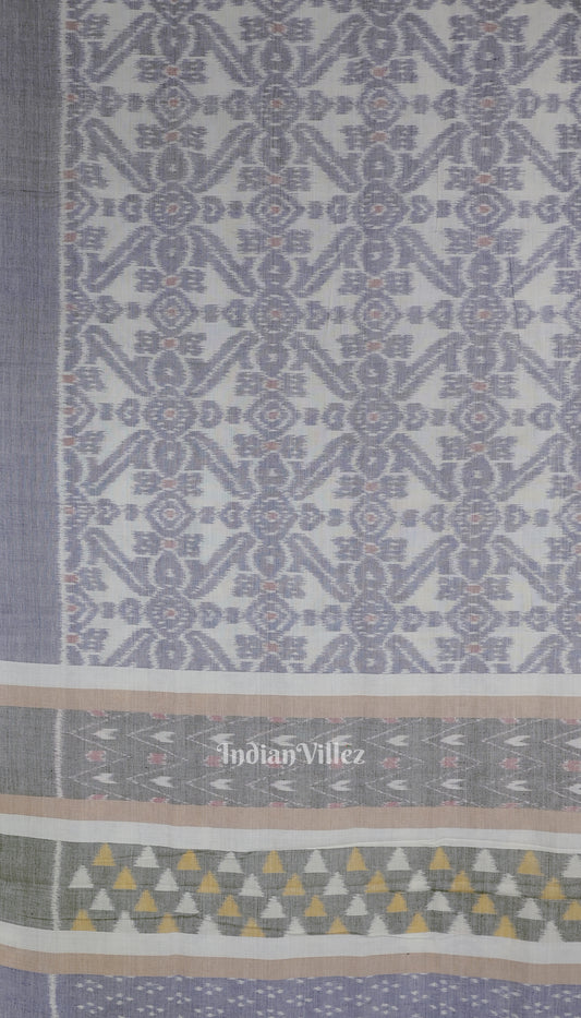 Blue White Pasapali Theme Odisha Ikat Sambalpuri Pure Cotton Saree