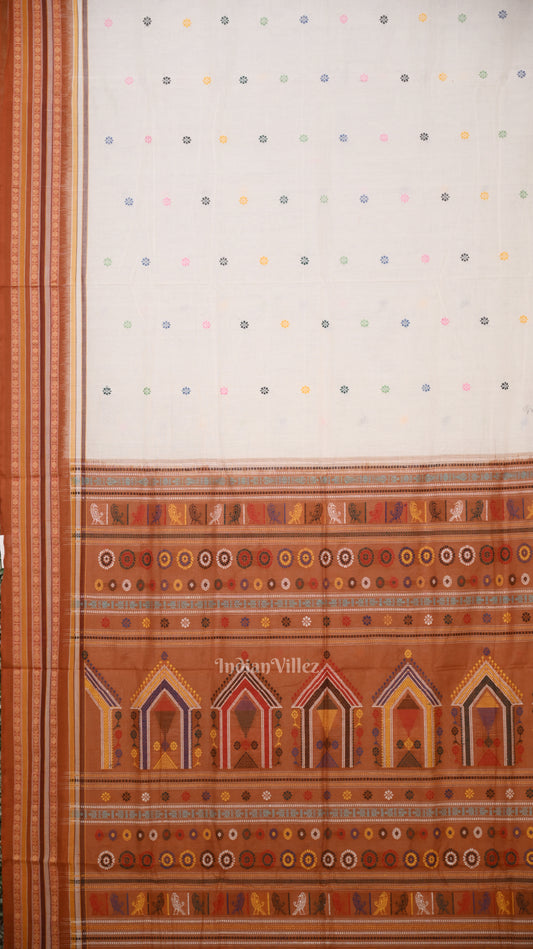 White Brown Dolabedi Sambalpuri Ikat Cotton Saree 