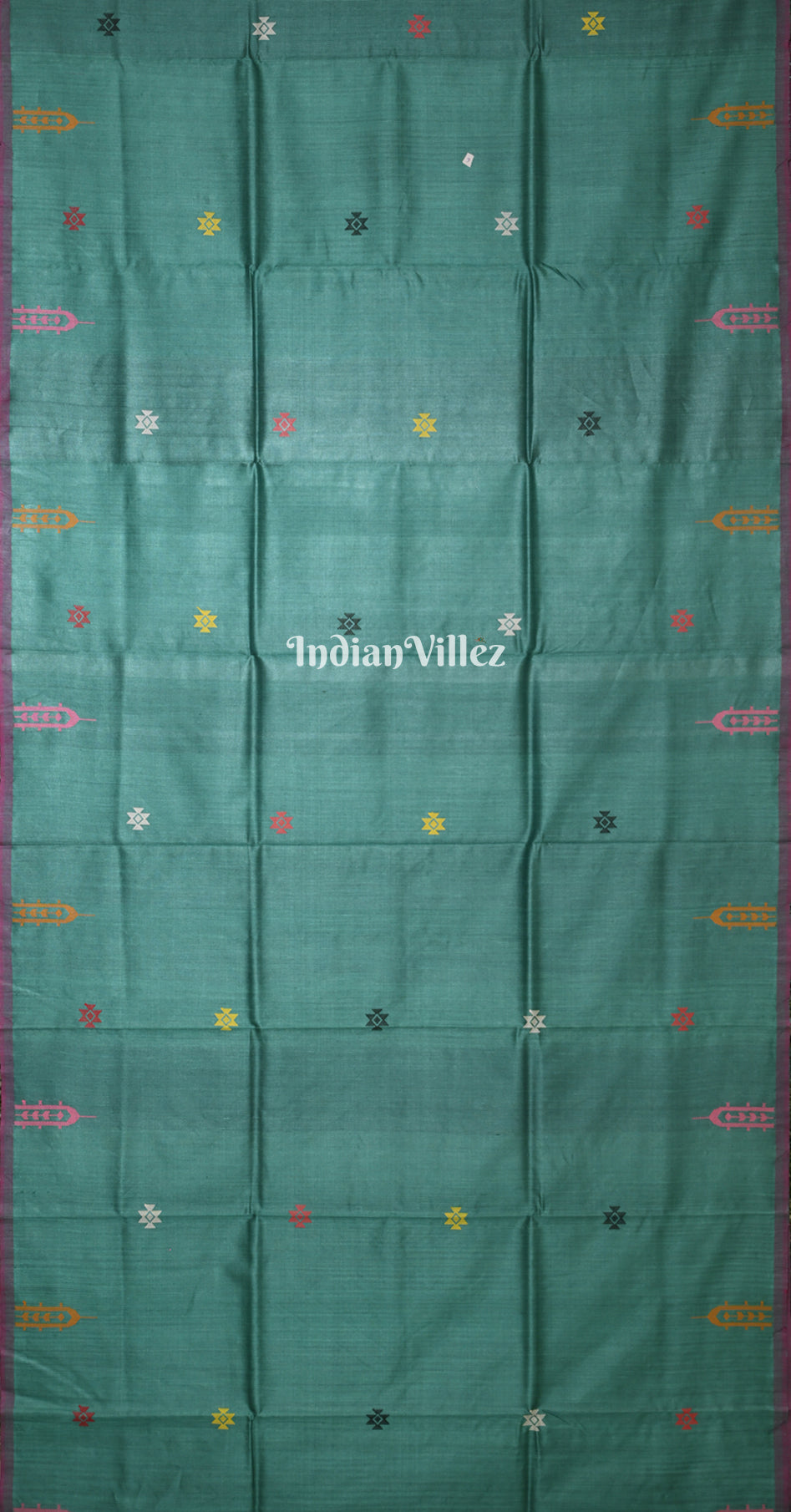Teal Green Olive Gopalpur Tussar Silk Saree with Boita Anchal