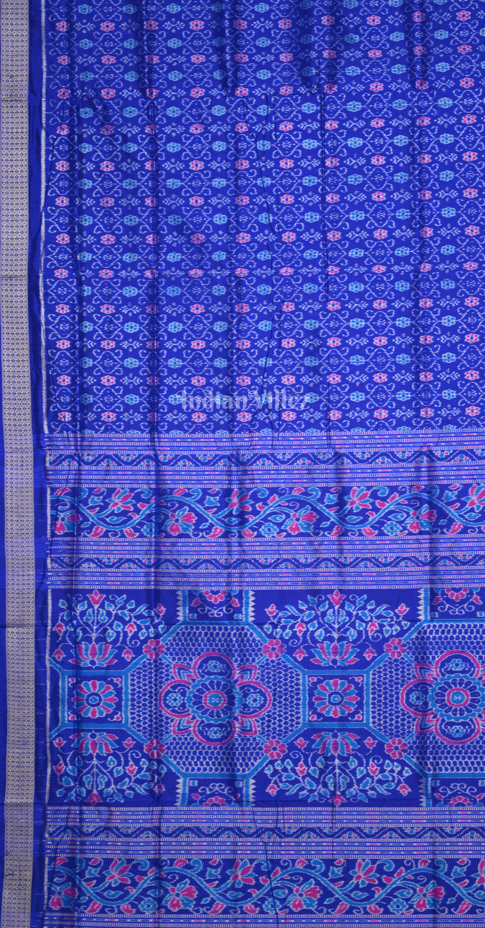 Exclusive Royal Blue Floral Motif Odisha Ikat Sambalpuri Silk Saree