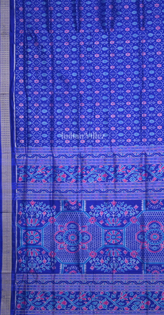Exclusive Royal Blue Floral Motif Odisha Ikat Sambalpuri Silk Saree