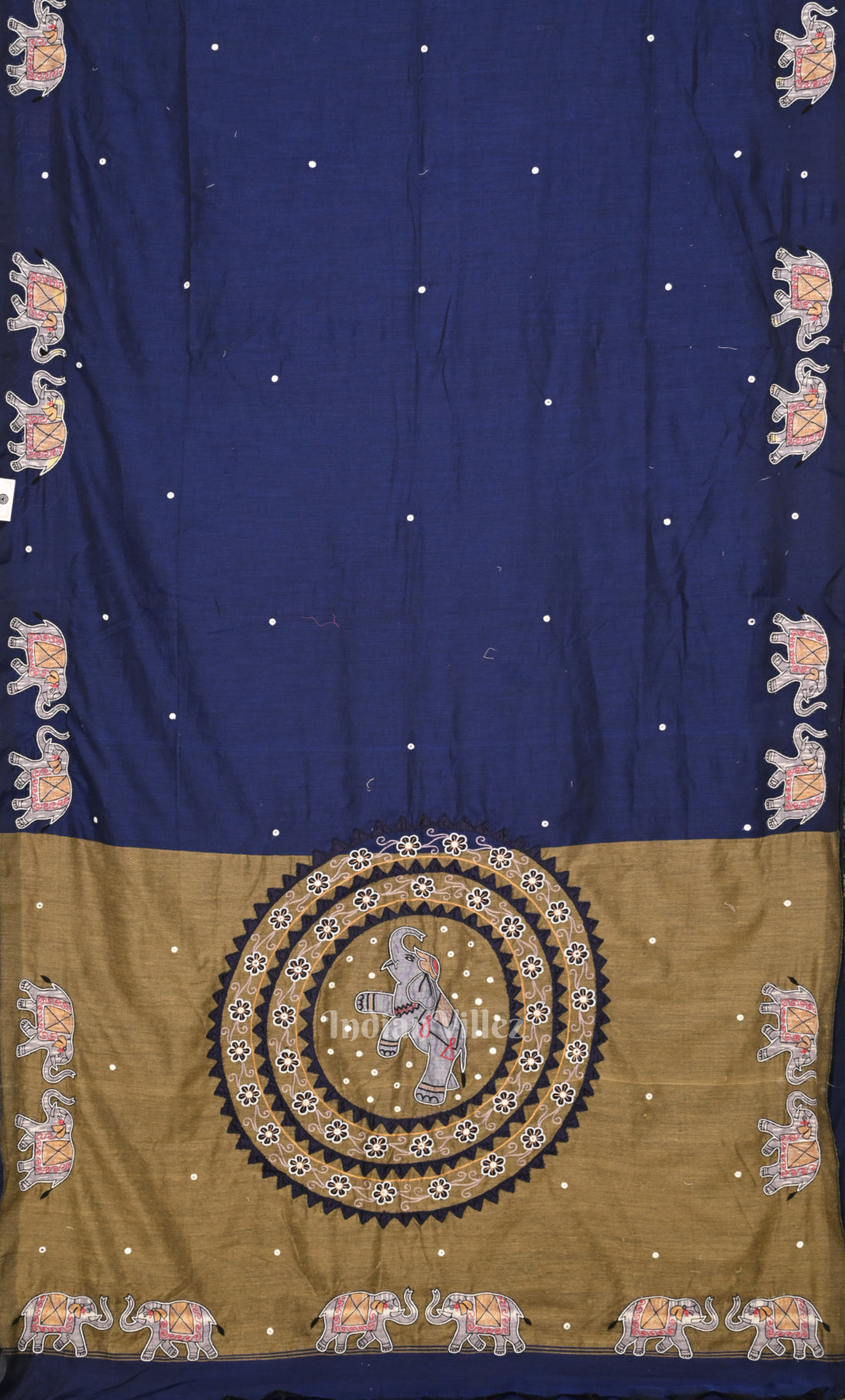 Blue Applique Hand  Work Embroidered Cotton Saree