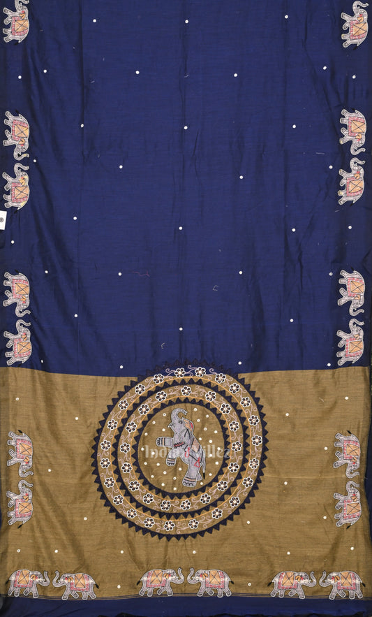Blue Applique Hand  Work Embroidered Cotton Saree