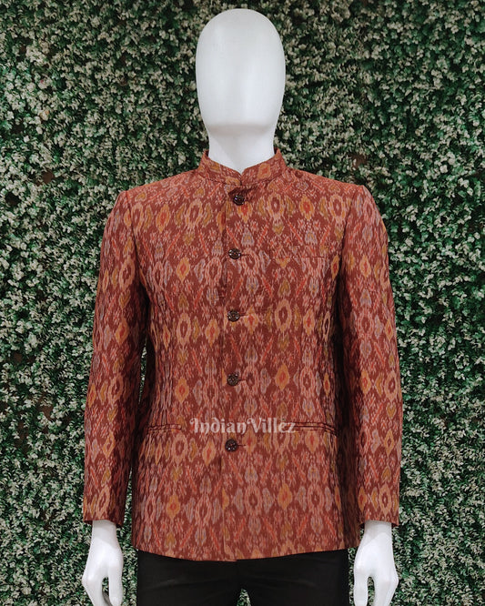 Multi Colour Jodhpuri Bandhgala Pochampally Ikat Men's Casual Blazer 