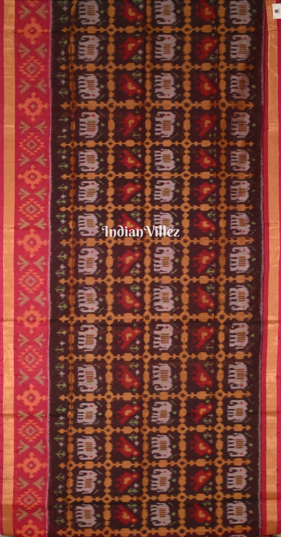 Chocolate Brown Rani Pink Pochampally Ikat Silk Cotton (Sico) Saree 