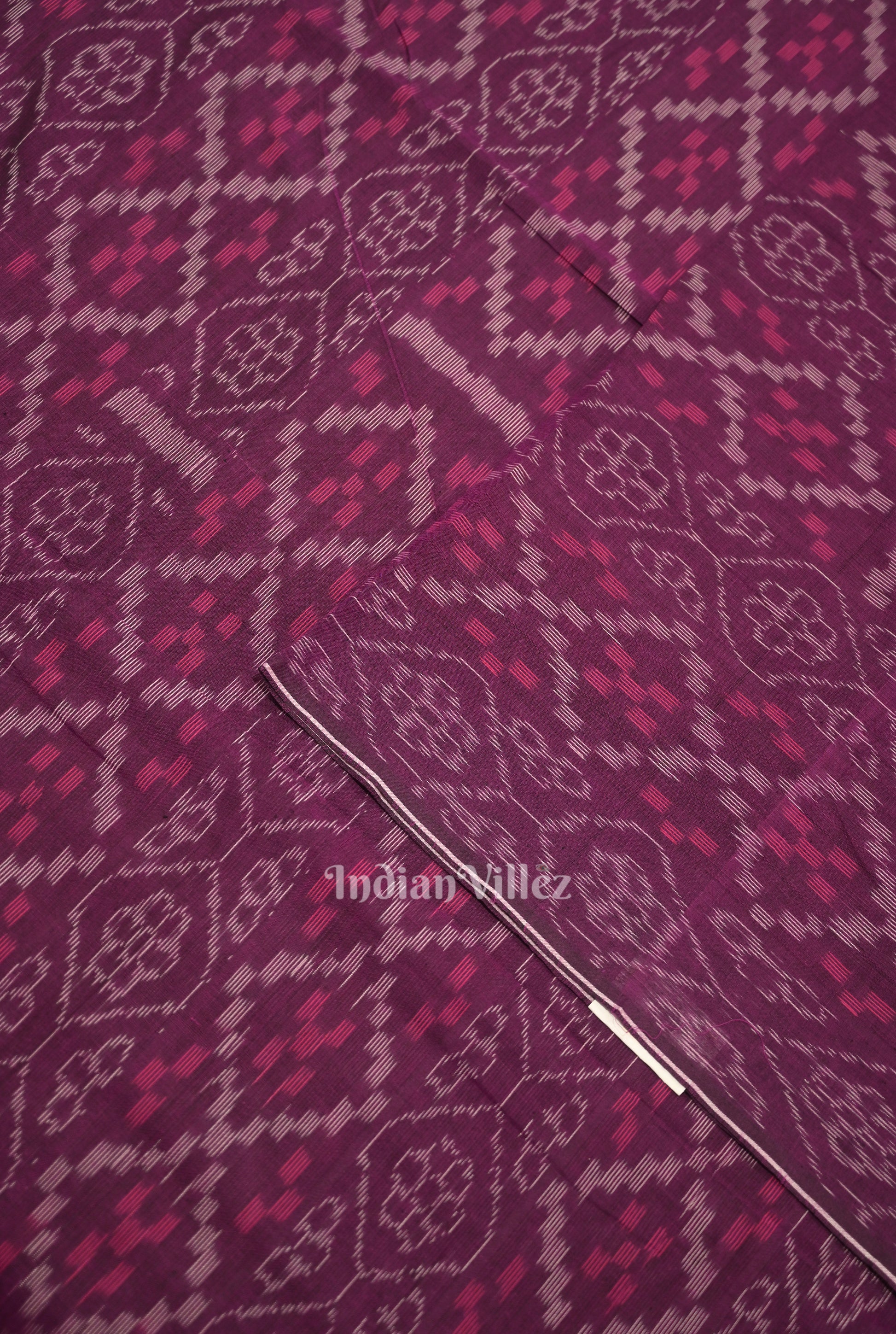 Purple Wine Flower Pasapali Sambalpuri Odisha Ikat Cotton Fabric 