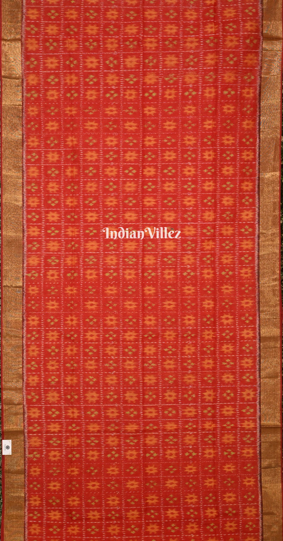 Red Coffee Pochampally Ikat Silk Cotton (Sico) Saree