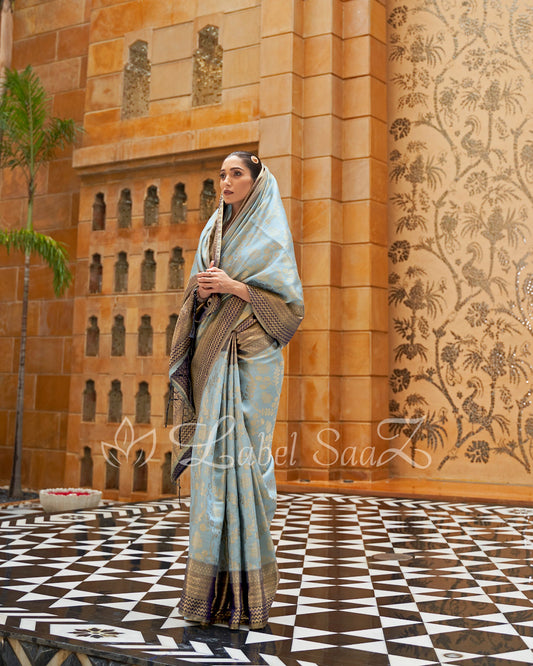 Hazy Blue Pure Tissue Kanjivaram Silk Saree - Exclusive Bridal Collection