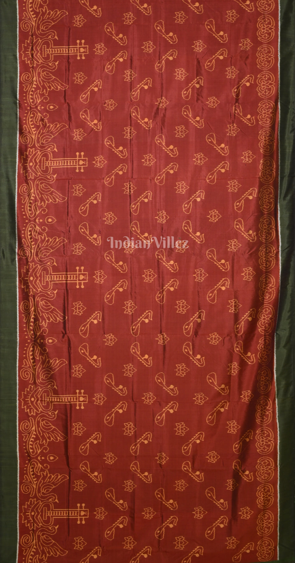 Maroon Bottle Green Veena Motif Contemporary Designer Silk Saree 