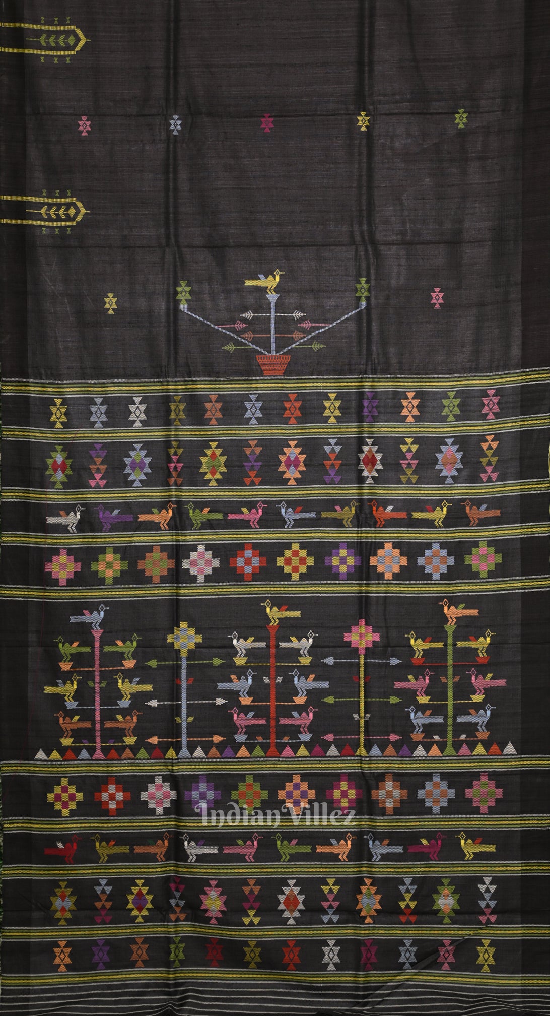 Black Tussar Silk Saree  Inspired by Ganjam Bomkai Theme