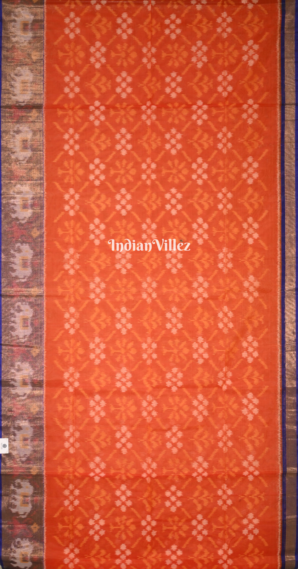 Orange Purple Pochampally Ikat Silk Cotton (Sico) Saree