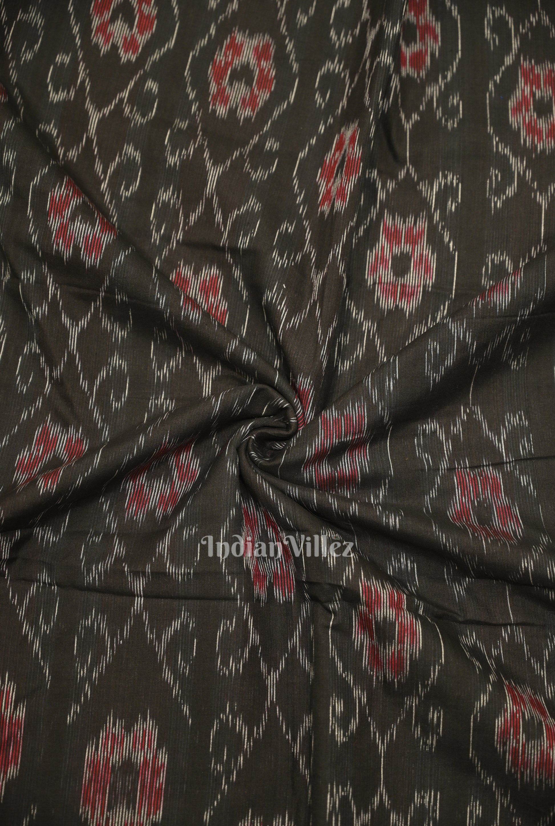 Black Floral Theme Sambalpuri Ikat Cotton Fabric 