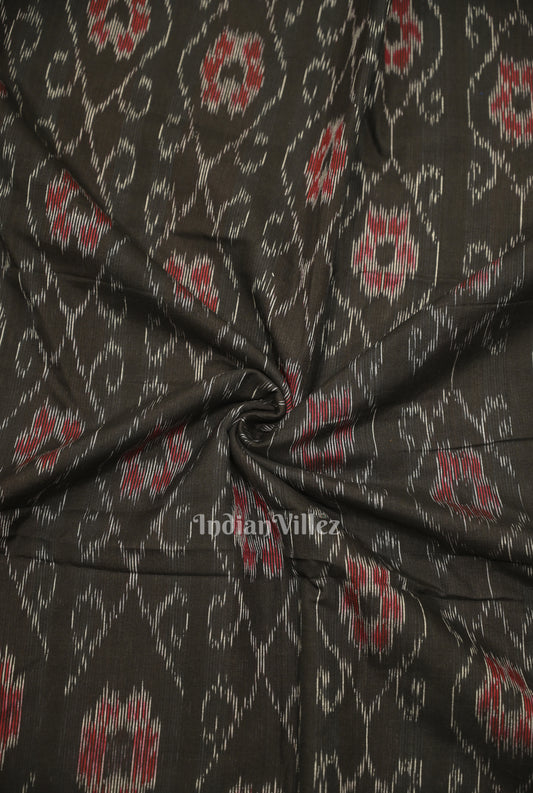 Black Floral Theme Sambalpuri Ikat Cotton Fabric 