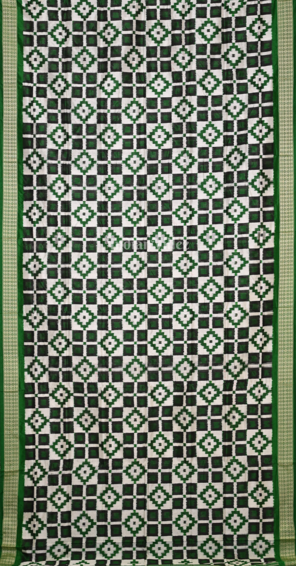 White Green Telia Rumal Odisha Ikat Sambalpuri Silk Saree 