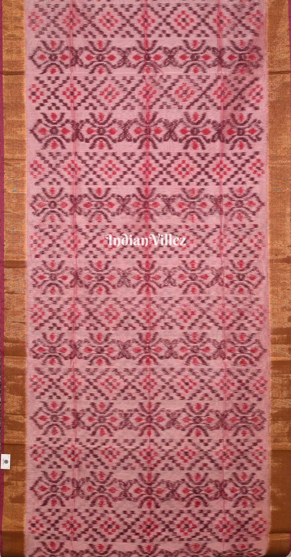 Pink Maroon Pochampally Ikat Silk Cotton (Sico) Saree