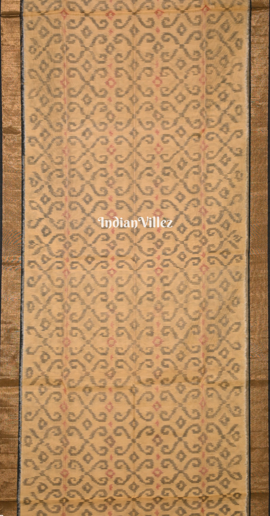 Beige Black Pochampally Ikat Silk Cotton (Sico) Saree