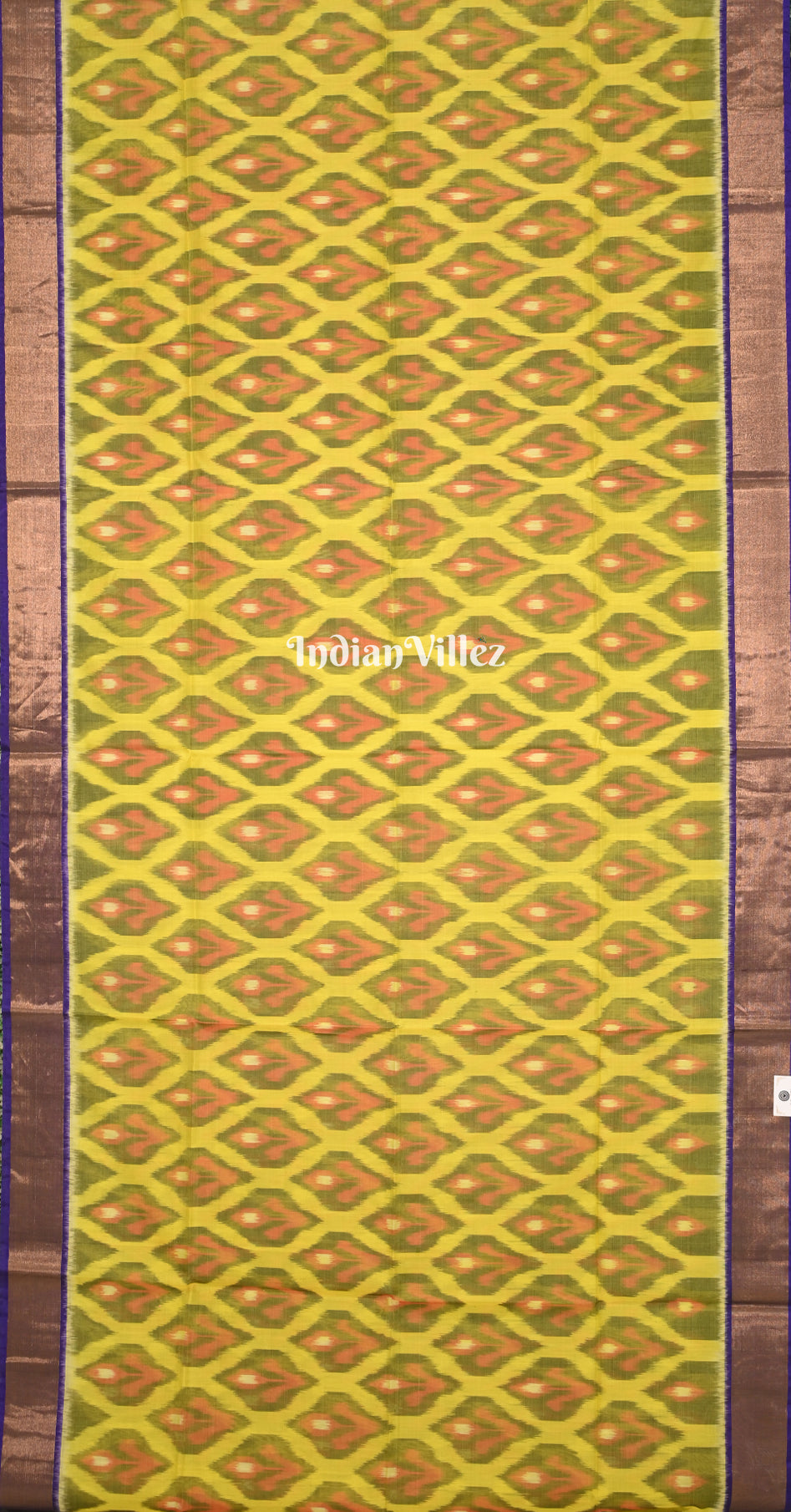 Lime Yellow Purple Pochampally Ikat Silk Cotton (Sico) Saree