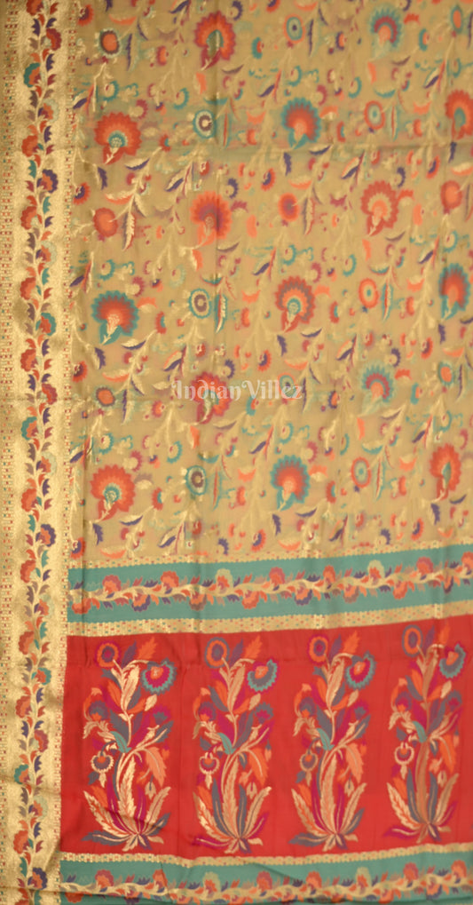 White Kashmiri Modal Weaving Banarasi Silk Saree