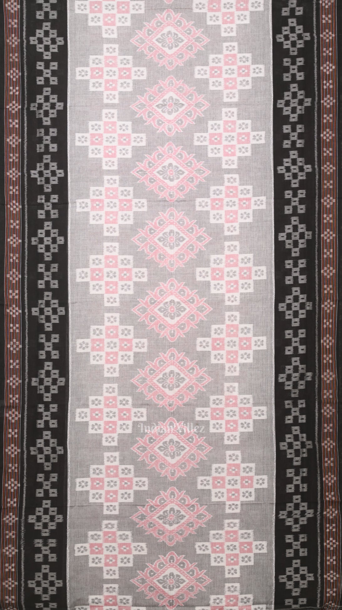 Gray Black Body Pasapali Odisha Ikat Sambalpuri Cotton Saree 