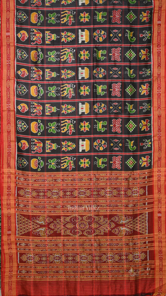 Black Red Nabakothi Odisha Ikat Khandua Silk Saree 