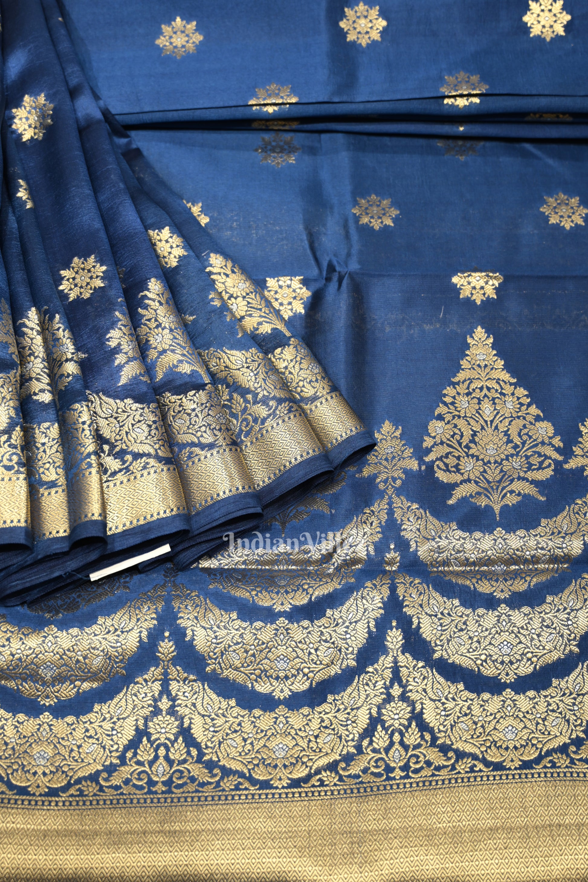 Indigo Blue Kora Organza Banarasi Silk Saree