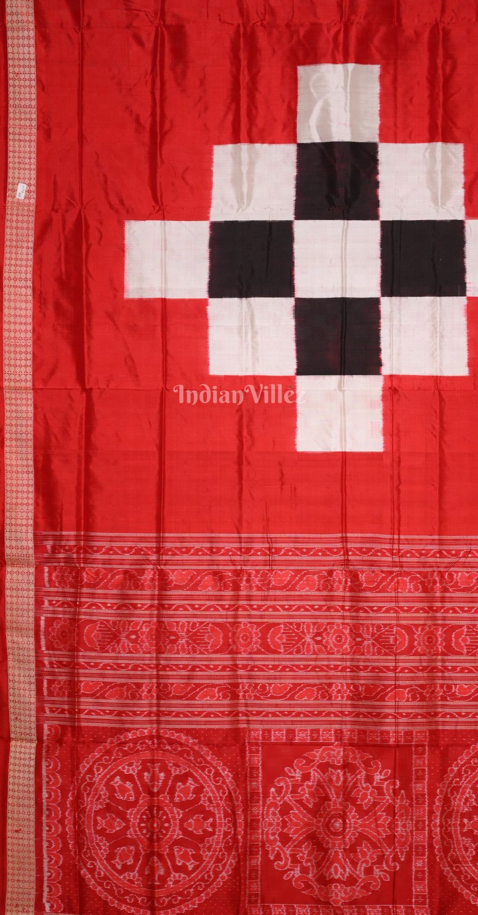 White Red Mini Pasapali Odisha Ikat sambalpuri Silk Saree with Pasapali Pallu