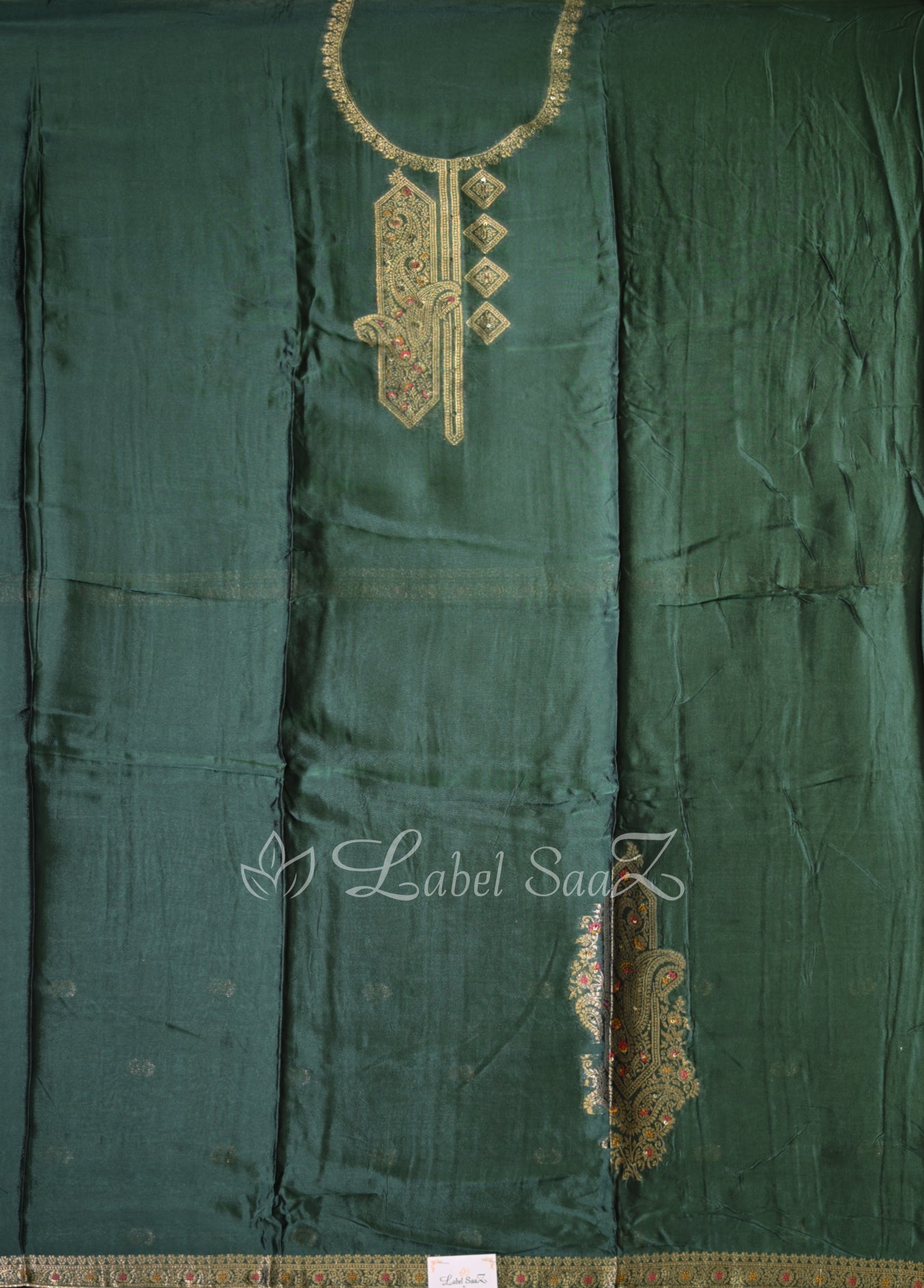 Green Banarasi Unstitched Salwar Suit 