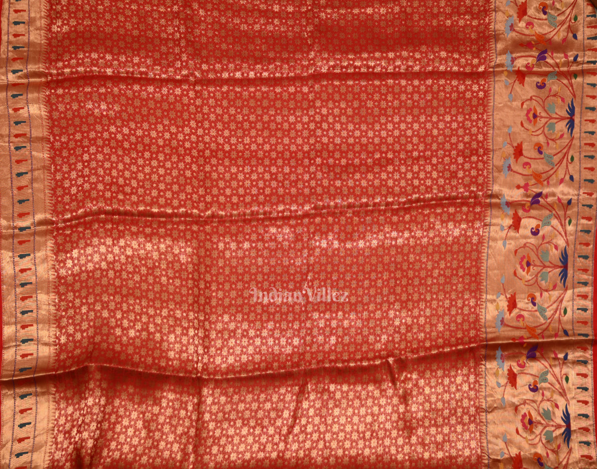 Yellow Red Bandhini  Banarasi  Kota Silk Saree with Paithani Border
