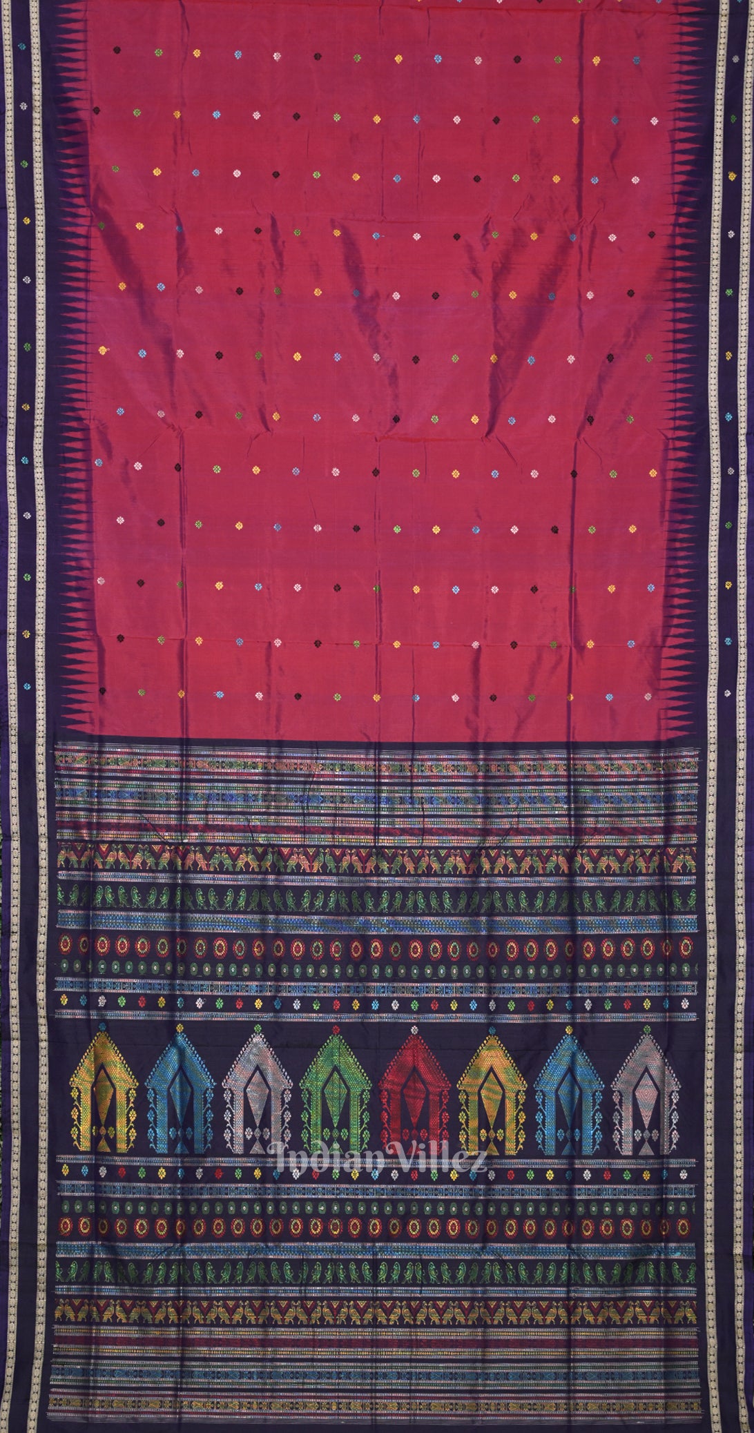 Magenta Pink Blue Dolabedi Bomkai Sambalpuri Ikat Silk Saree