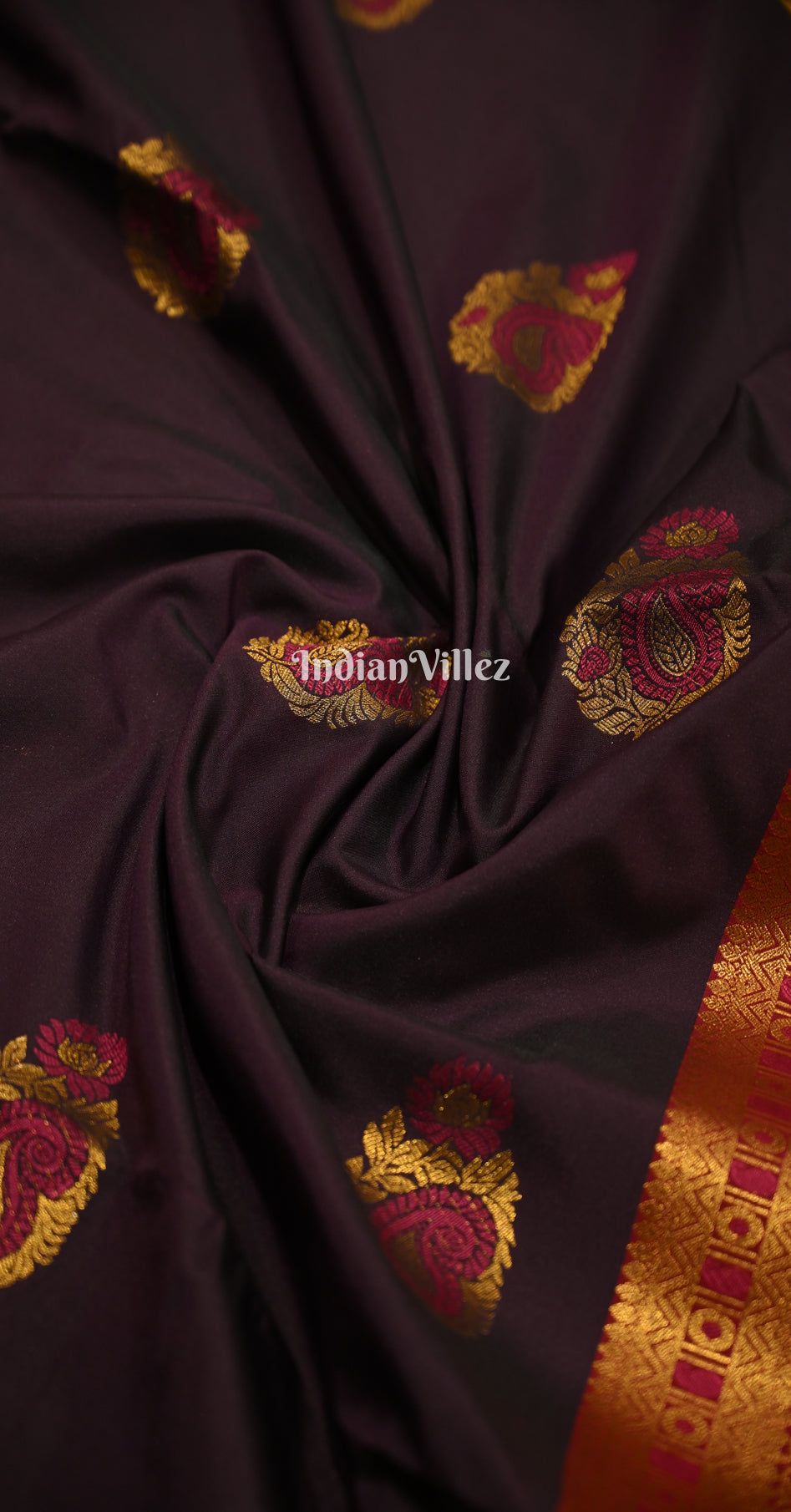 Purple Red Buttas Design Kanjivaram Silk Saree