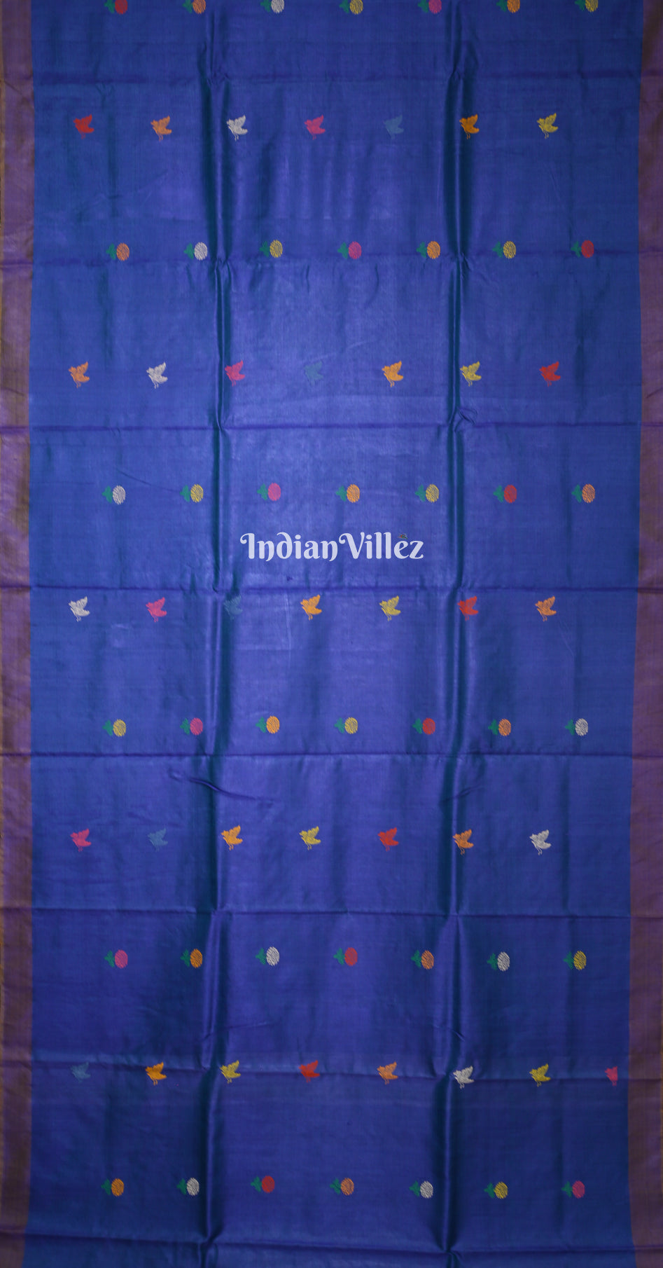 Royal Blue Marigold Wild Garden Master Weave Gopalpur Tussar Silk Saree 