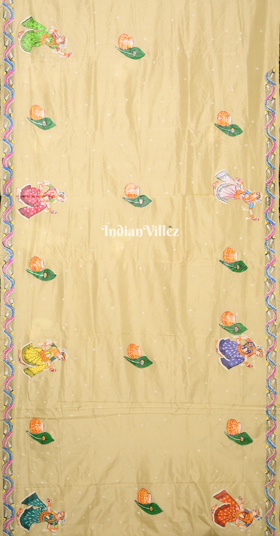 Pink Golden (Mayur) & Nartaki Theme Dual Tone Hand-Painted Pattachitra Saree 