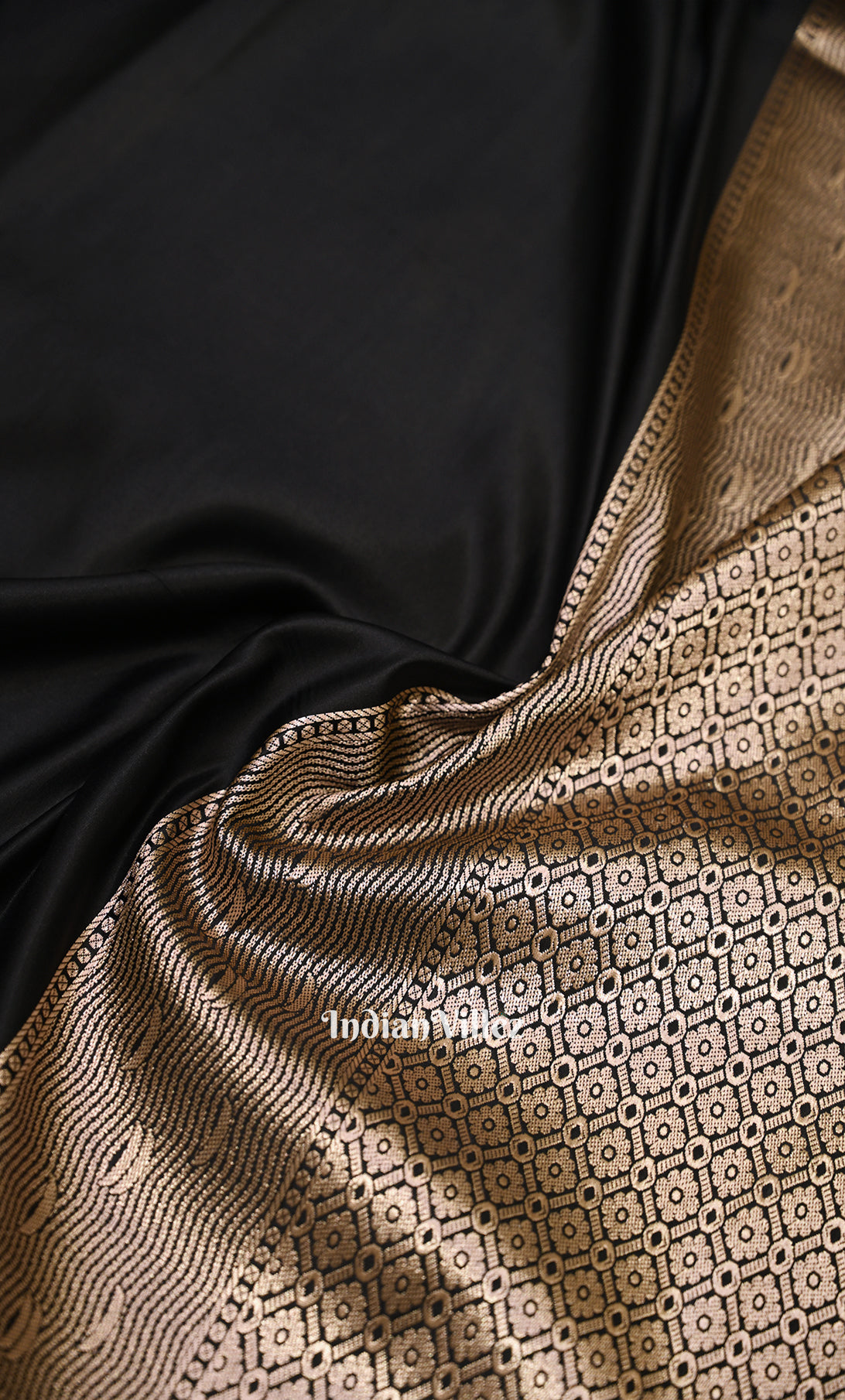Black Handwoven Banarasi Katan Silk Saree with Kashi Ghat Weaves