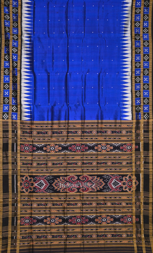 Royal Blue Black Pasapali Border Odisha Ikat Khandua Silk Saree
