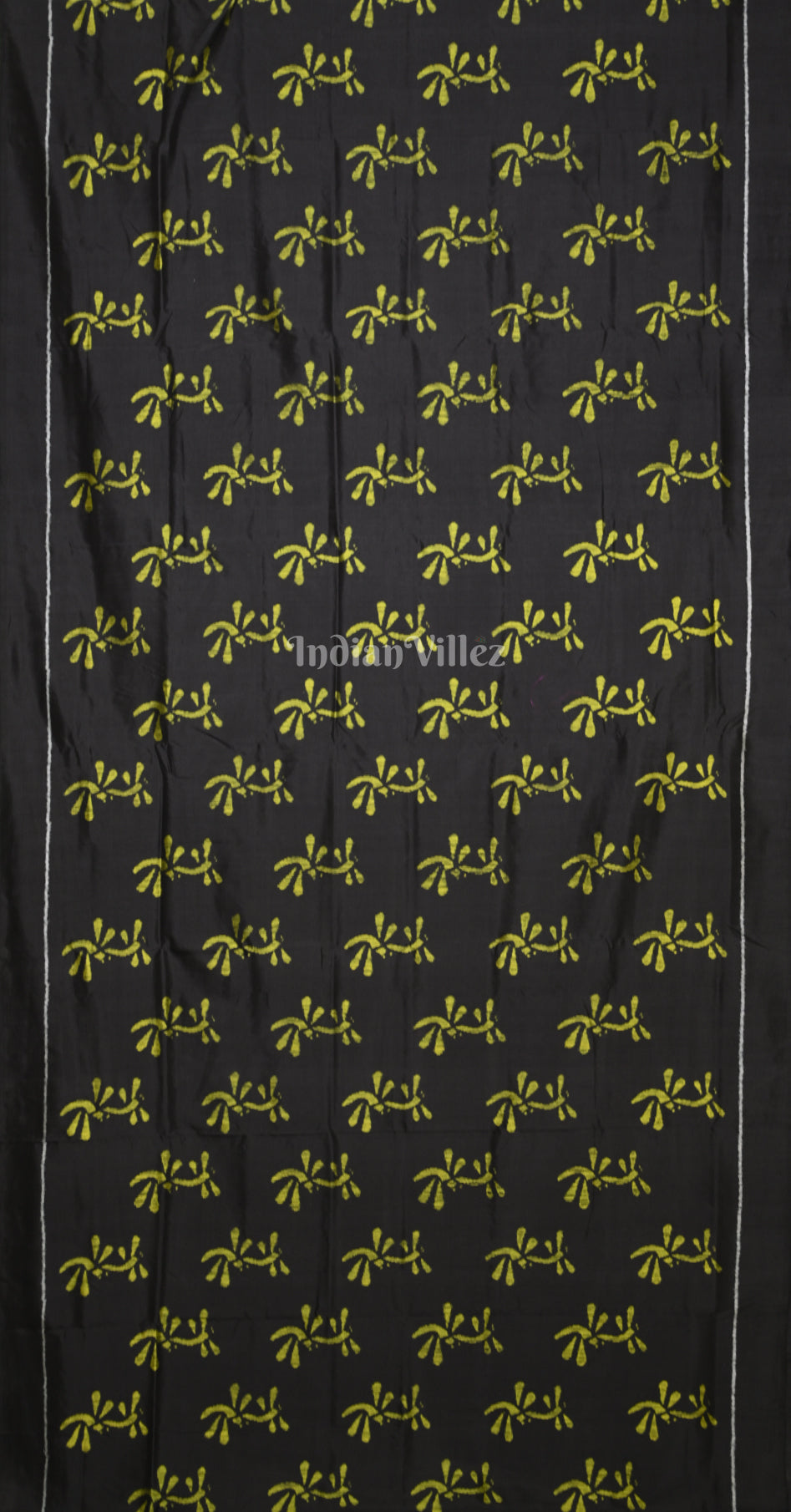 Neon Green Black Bird Motif Contemporary Designer Silk Saree