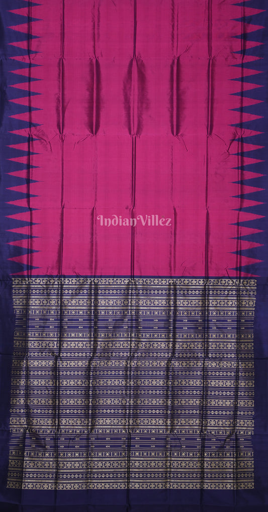 Magenta Pink Blue Odisha Ikat Bomkai Sambalpuri Silk Saree with Bandha Anchal