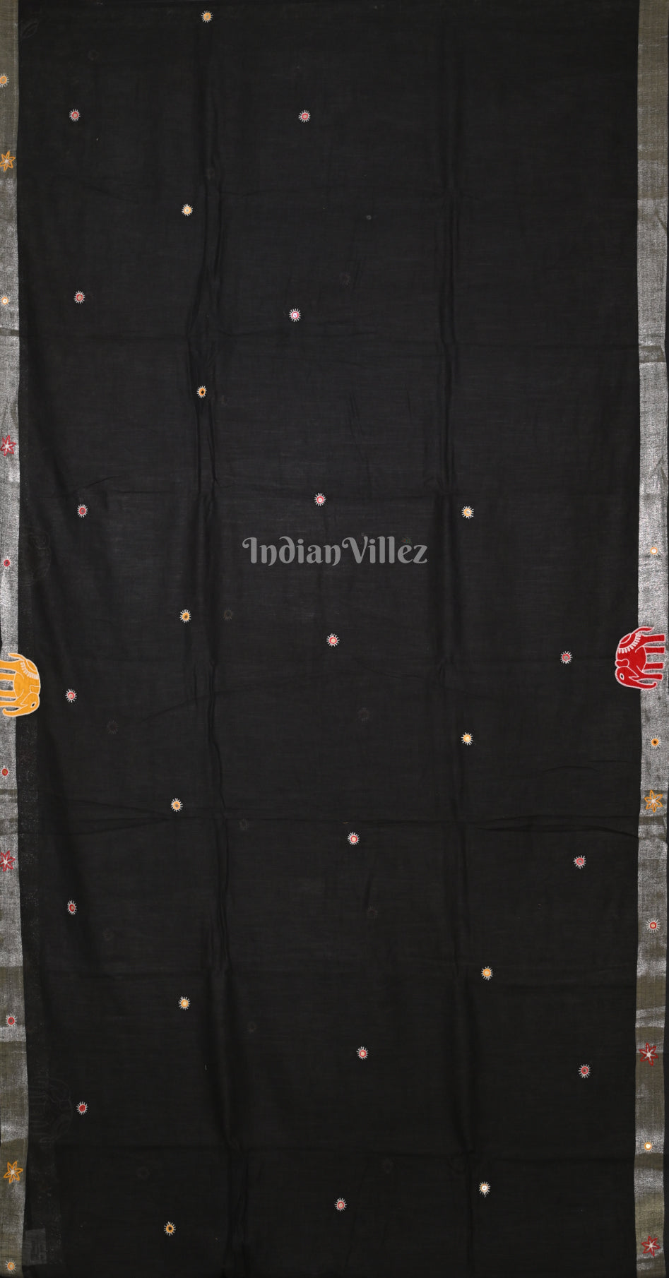 Black Hand Embroidered Applique Work Saree 