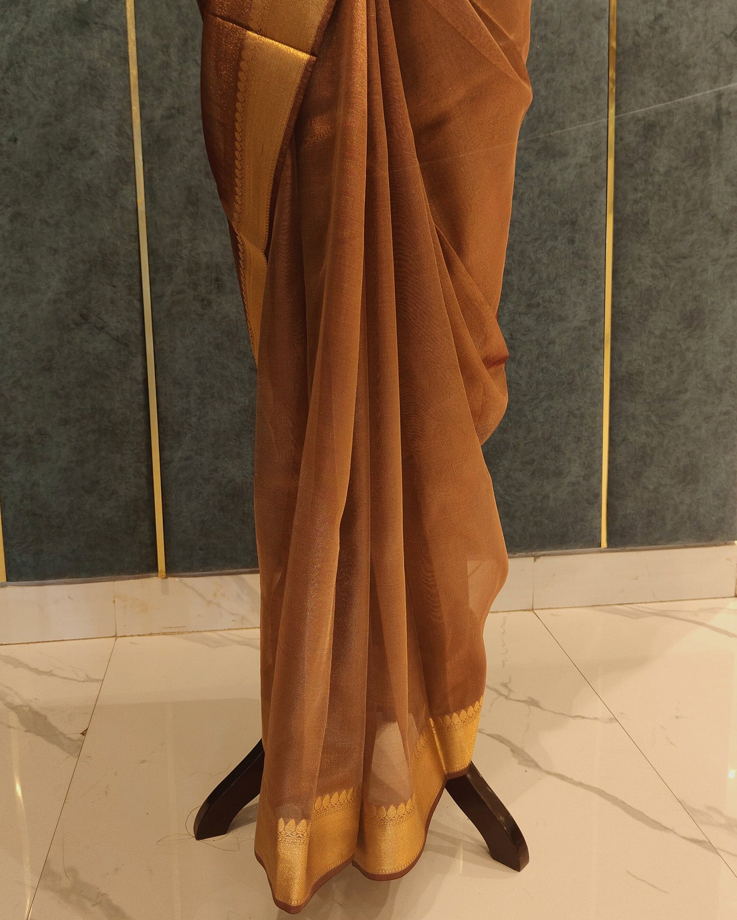 Golden Brown Tissue Banarasi Saree