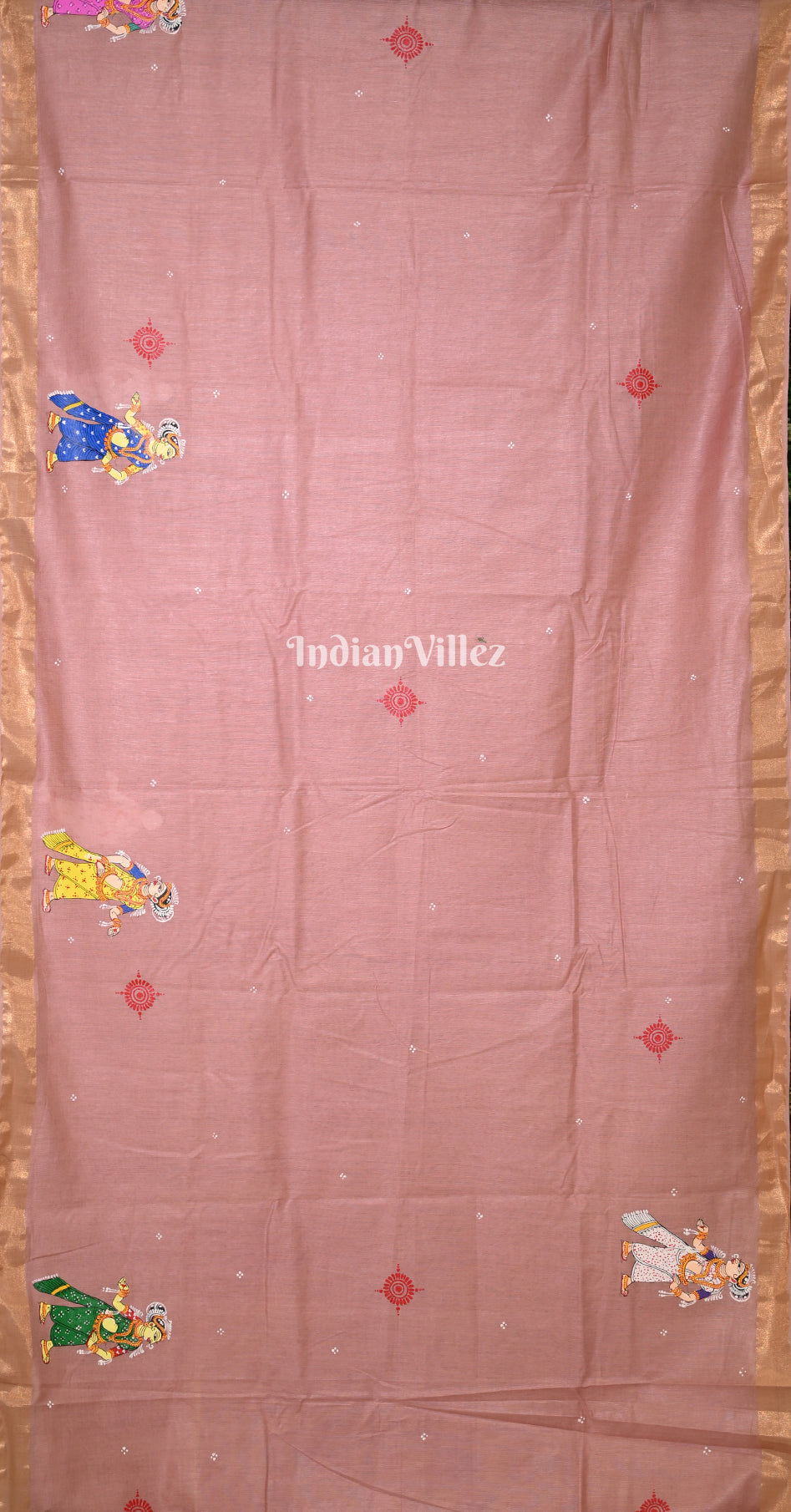 Baby Pink Raja Doli Theme Hand-Painted Pattachitra Saree 