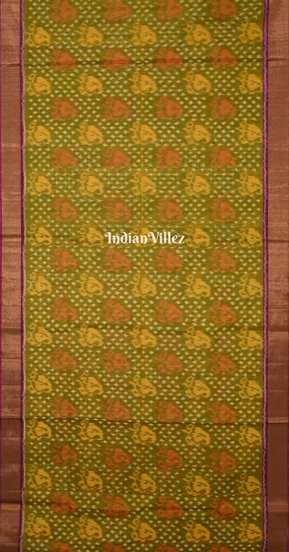 Mehendi Green Maroon Pochampally Ikat Silk Cotton (Sico) Saree 