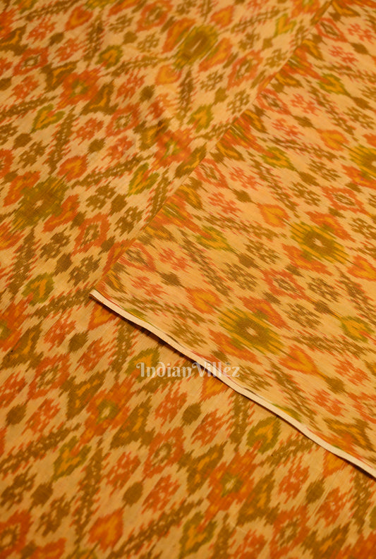 Mustard Yellow Dual Tone Pochampally Ikat Silk & Cotton (Sico) Fabric 