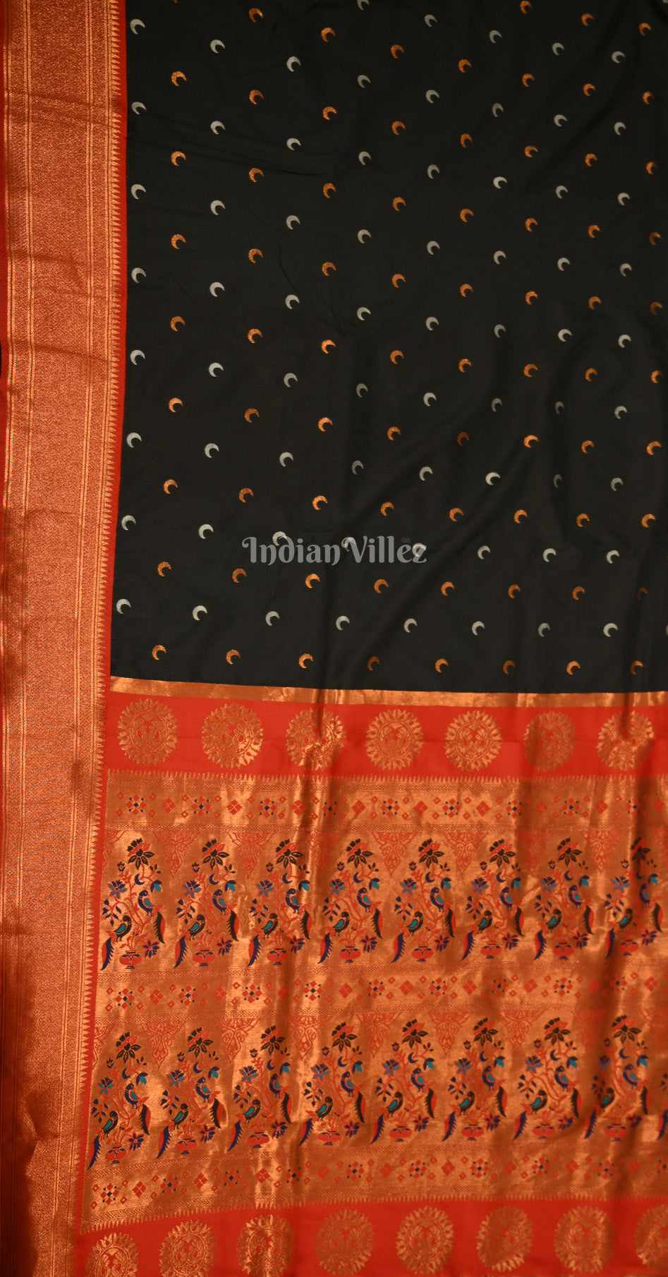 Black Red Chandrakor Woven Zari Paithani Silk Saree 