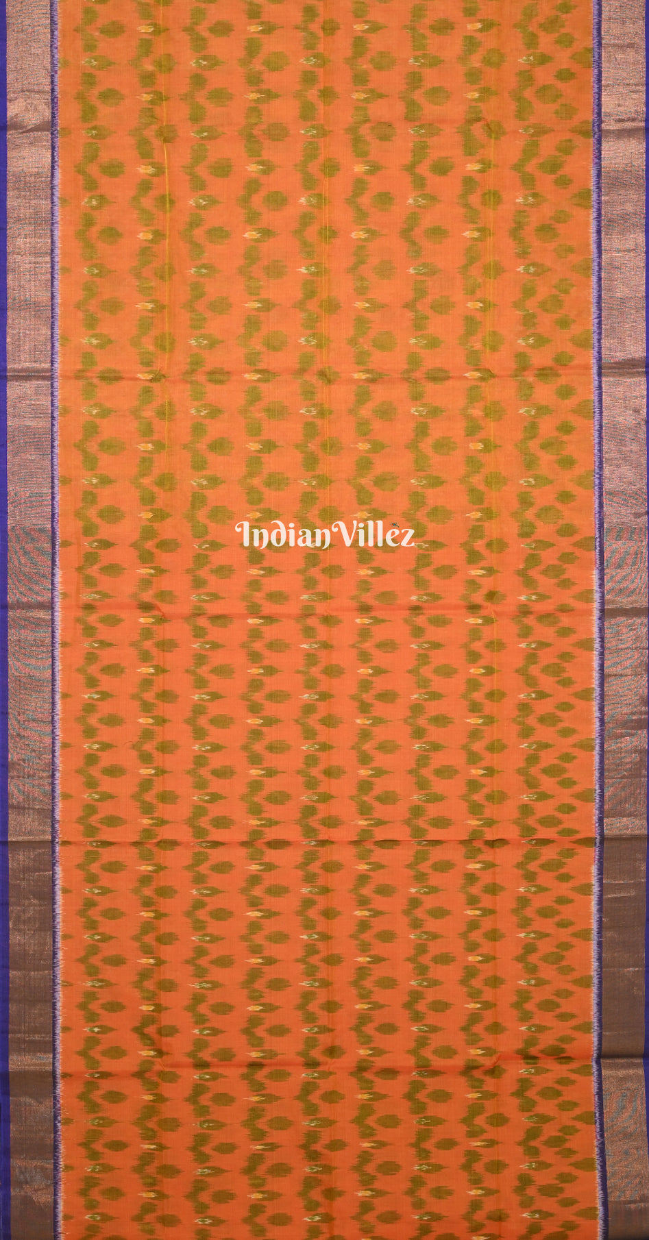 Orange Blue Pochampally Ikat Silk Cotton (Sico) Saree 