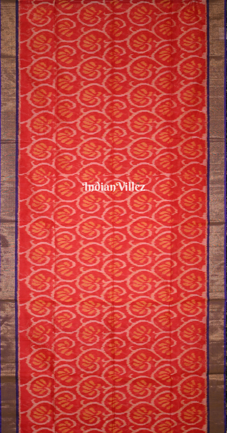 Red Purple Pochampally Ikat Silk Cotton (Sico) Saree 