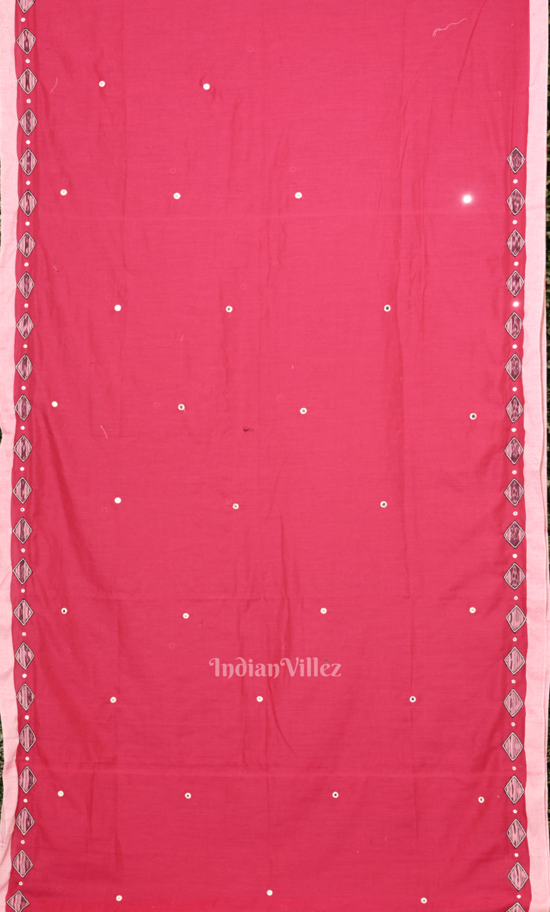 Rani Pink Applique Hand  Work Embroidered Cotton Saree