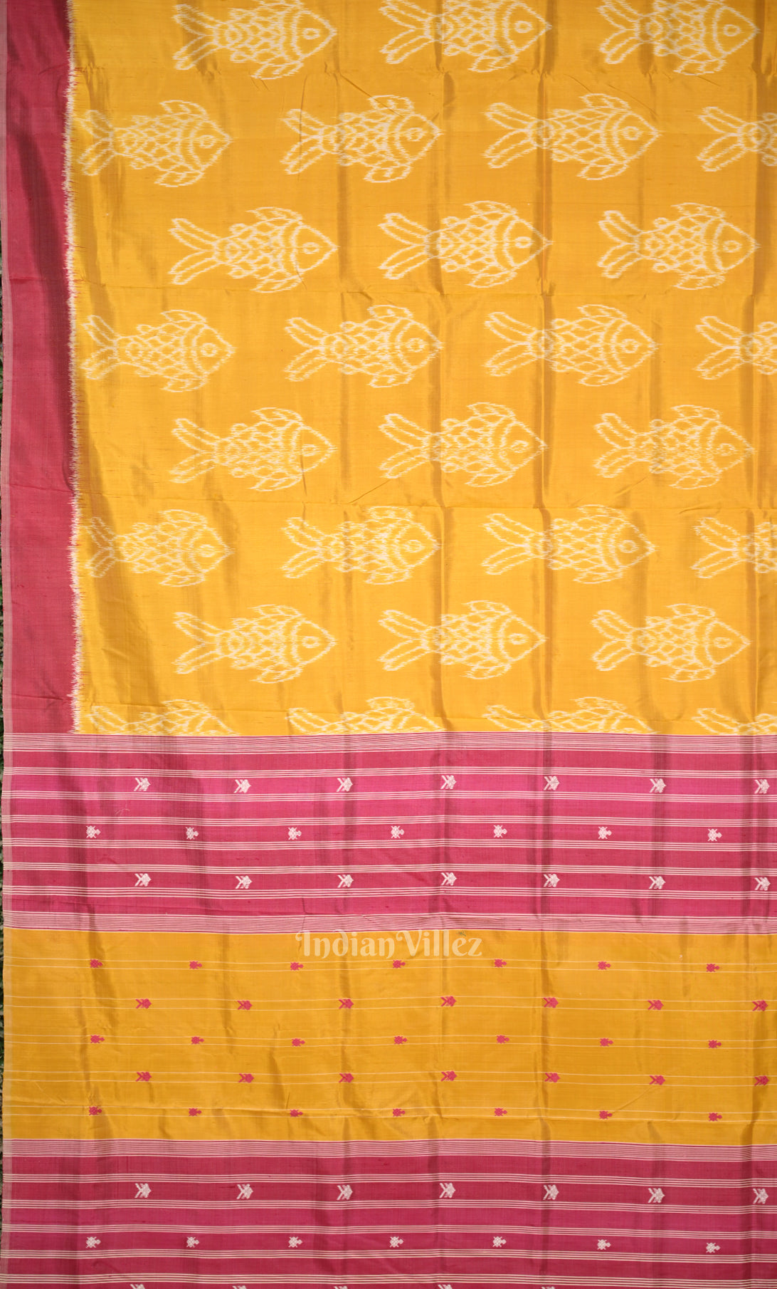 Yellow Magenta Pink  Fish Motif Odisha Ikat Contemporary Designer Saree
