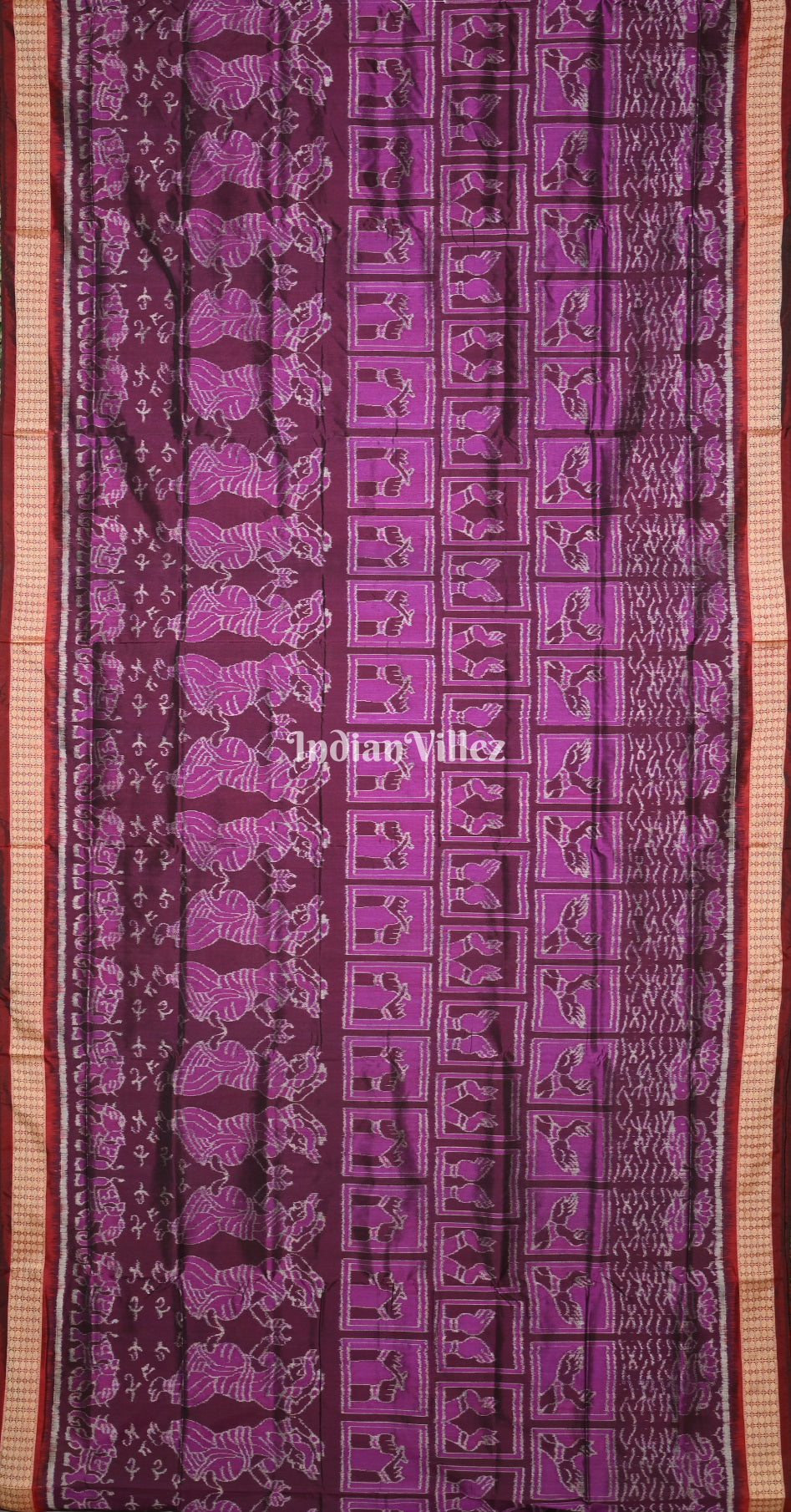 Purple Maroon Nartaki Scot Odisha Ikat Sambalpuri Silk Saree 